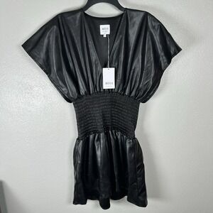 NEW MISA Los Angeles Moana Coctail Black Faux Leather Mini Dress Womens Small